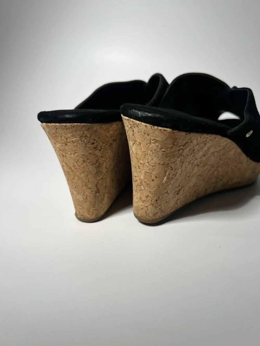 UGG Dominique Black Suede Cork Wedge Platform Slide Sandals Women’s 8.5